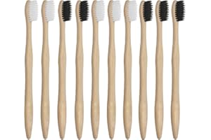 iLamvie Spazzolino Bamboo(10 Pezzi),6 spazzolino da denti con setole morbide e 4 spazzolini a setole dure,100% Senza BPA Vegan Spazzolini Bamboo di Riutilizzabili e Biodegradabile,per Adulti Bambini
