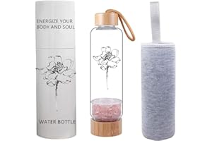 AITELEI Bamboo Wellness Crystal Elixir Infused Gem Water Bottle Natural Gemstone Crystal Quartz Gravel Gemstone Healing Glass Energy Elixir Water Bottle 400ML