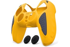 PlayVital Funda de Silicona para ps5 Mando - Carcasa de Goma Antideslizante con Tapas para Pulgar, Protector Tacto Suave, Accesorio para ps5 - Edición Knight (Atención Amarillo & Gris Grafito)