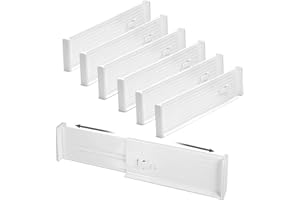 POWZOO 6er-Set Kunststoff Schubladentrenner,verstellbarer Schubladen organizer(27-45cm),Schreibtisch Ordnungssystem,Schubladenteiler für Küche, Badezimmer, Schlafzimmer,Kommode und Büro(weiß)