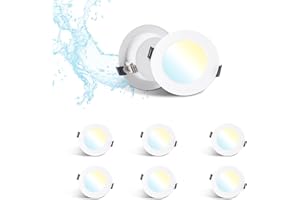 Grebeam 6 Pack LED Recessed Downlights, 5W, IP44 Bathroom & Kitchen Ceiling Spot Lights, 3CCT Adjustable (3000K/4000K/6000K), Fits 75-90mm Holes
