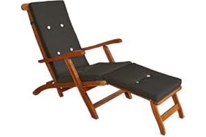 Detex® Cojín para Tumbona Antracita Almohadilla para Silla de jardín Aspecto Lino hidrófugas 184,5 x 43 x 5 cm