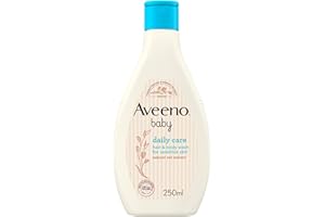Aveeno Baby Daily Care Haar- und Körperwäsche (1 x 250 ml), reißfreie Babywäsche mit sanftem Duft mit kollodialem Haferflocken, reinigt sanft und hinterlässt ein Hautgefühl mit Feuchtigkeit, für
