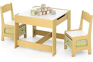 COSTWAY Table Enfant avec Chaise, Petite Table Enfant avec Tableau Amovible à 2 Faces et 2 Boîtes, Bureau avec Rangement Taille Compacte pour Chambre, École (Vert)