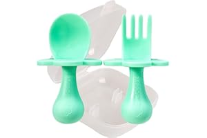 Grabease Baby Spoons Toddler Spoons Baby Silverware Toddler Utensils, BPA-Free & Phthalate-Free for Baby & Toddler, 1 Set, Mint