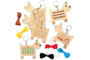 Baker Ross AT836 Kit Ricamo Portachiavi in Legno Cagnolino (Pack of 5) - Attività Creative per Bambini