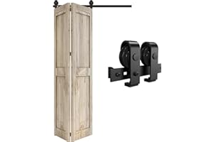 QINAIXQM 2.5FT/76CM Bi-Folding Binario per Porta Scorrevole Kit ferramenta per porte scorrevoli unidirezionali Nero e Rustico Porta Scorrevole Kit Piega Accessori Adatto per Larghezza massima della porta 76CM