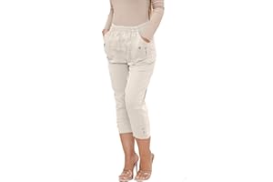 Golomak® Womens Capri Trousers Ladies Cherry Berry Plain Three Quarter 3/4 Length Stretch Fit Elasticated Waist Summer Cropped Pants Short Size