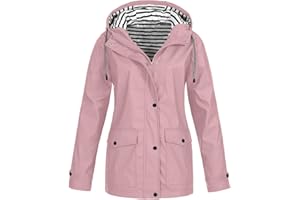 AZISEN Manteau Imperméable Femme, Veste Coupe-Vent avec Poches et Doublure Zippée Manteau Coupe-Vent de Couleur Unie Imperméables pour Femmes Veste de Pluie pour Femme Vestes de Extérieur Blazer