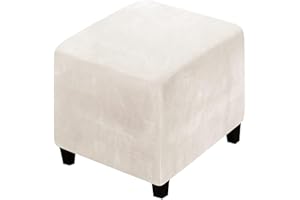 XGANGM Quadrato Copri Pouf Elasticizzato 40x40/45x45/50x50/80x80/ 100x100cm Velluto Fodera Poggiapiedi Copri Ottomano Cover Sgabello Copertura Protettiva Elasticizzat,Beige,1small