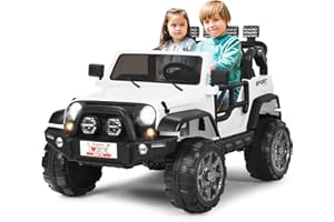 COSTWAY Kinder Elektroauto 2 Sitzer mit 2,4G-Fernbedienung, 3 Gang 12V Kinderauto mit MP3, Musik, Hupe und Scheinwerfer, Elektro Auto 2,5-4 km/h, für Kinder ab 3 Jahre (Weiß)