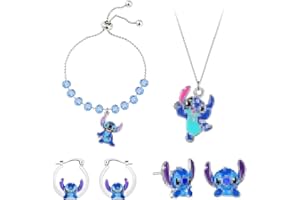 ZORTORZ Cartoon Schmuck Set,Cute Cartoon Ohrringe,Silber Verstellbare Armbänder,Cartoon Anhänger Halskette,kawaii Schmuck Mädchen,Cartoon Geschenk für Mädchen Kinder (6-teiliges Set)