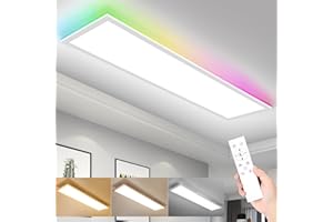 ‎IEGLED IEGLED Led Panel Deckenleuchte, 100x25cm Deckenlampe Flach Dimmbar RGB Backlight mit Fernbedienung, 30W Deckenpanel Lampe mit 3300lm, 3000K-6500K LED Panel für Wohnzimmer, Flur, Schlafzimmer, Weiß