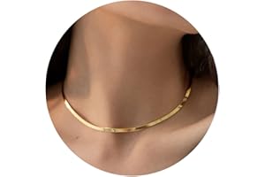 Hipwope 14K Gold/Silver Plated Snake Chain Necklace，Herringbone Necklace For Women Gold Filled Flat Chain Necklace for Women Girl Gifts Jewelry Adjustable Necklace 3/5MM(W) 16"/18" 20"/22"/24"(L)