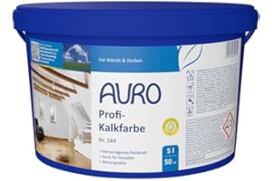 AURO Profi-Kalkfarbe Nr. 344 - 5 Liter dampfdiffusionsoffen, Vorbeugung gegen Schimmelbefall, geruchsabsorbierend, gute Haftung auf mineralischen Untergründen (Raufaser, Gipskartonplatten oder Lehm)