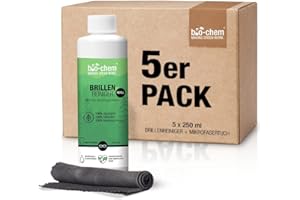 BIO-CHEM CLEANTEC bio-chem środek do czyszczenia okularów w sprayu z funkcją zapobiegającą parowaniu, antystatyczny spray zestaw do czyszczenia 50 ml + butelka z rozpylaczem, butelka z pompką + butelka do napełniania 250 ml (400 ml) + wysokiej jakości ściereczka z mikrofibry / ściereczka do czyszczenia okularów z mikrofibry