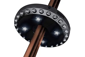 YIXIGETE Cordless 28 LED Umbrella Lights 3 Level Dimming Parasol LED Light Umbrella Pole Patio Tents Lighting Pure White Light Campsite Hanging Lamp (Black)