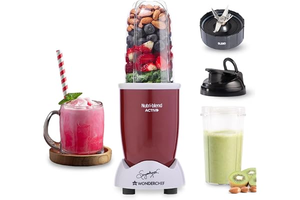 Wonderchef Nutri-blend Activ Mixer Grinder Blender, Smoothie Maker, 500W 22000 RPM 100% Full Copper Motor, 2 Unbreakable Jars, SS Blades, 2 Year Warranty, Recipe book by Chef Sanjeev Kapoor, Red