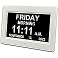 Inker 2024 Digital Calendar Day, 7.2'' Large HD Screen, am pm, 8 Alarm Dementia Clock, Extra Impaired Vision People, and Aged Seniors, Bed, Desk, Wall (Adapter Not Included), White