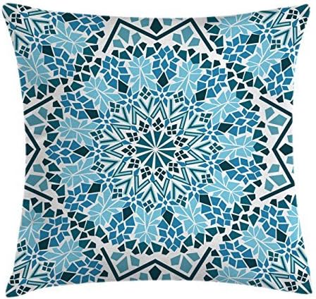 Moroccan Throw Pillow Cushion Cover by Ambesonne, Moroccan Architecture Consists of Geometrically Patterned Mosaic and Stars Eastern, Decorative Square Accent Pillow Case, 28 X 28 Inches, Blue White