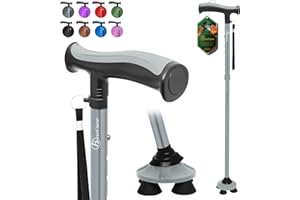 BeneCane Laska do chodzenia dla mężczyzn i kobiet, laska dla seniorów, składane laski, laski, regulowana, lekka, solidna, wolnostojąca, składana, wytrzymała, z miękkim uchwytem TPR, torbą podróżną (szara)