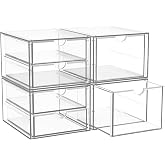 StowBin Desk Organizer with 6 Drawers, Acrylic Drawer Box | 4 Pcs Drawer Organizer, Clear Desk Organizer, Drawer for Office S
