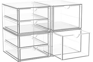 StowBin Schreibtisch-Organizer mit 6-Schubladen, 4er Stück Schubladenbox, Durchsichtige Acryl Büro Organizer, Make-up-Organisator, Aufbewahrung für Bürobedarf, Schmuck, Stifte & Schreibwaren
