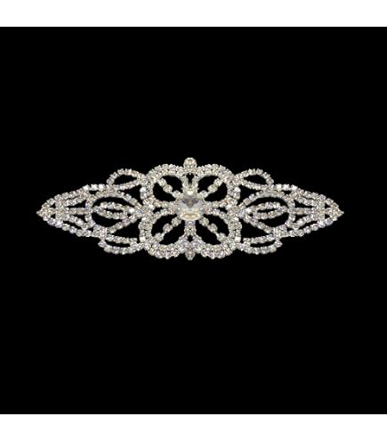 Weddecor Applique A Strass Con Motivo Diamante 90x45 Mm - Ricamo Da Cucire Per Abiti Da Sposa, Argento