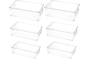QWORK® 6er Set (3 Größe) Kühlschrank Organizer Stapelbar - Transparente Aufbewahrungsboxen aus PET-Material für Küche, Speisekammer & mehr