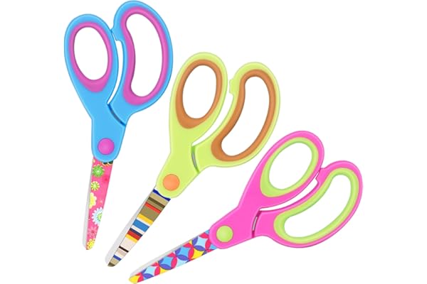 Vutyvve Ciseaux pour enfants, lames en acier inoxydable, poignées souples, set de 3 paires rose, bleu, vert fruit