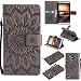 Produktbild Lonchee Huawei Ascend Mate 7 Leder Wallet Tasche Brieftasche Schutzhülle , Sonnenblumen geprägten Muster Design Hochwertige PU Leder Folio Tasche Case Hülle im Bookstyle mit Standfunktion Kredit Kartenfächer (grau)