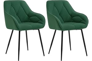 WOLTU Dining Chairs Pack of 2, Upholstered Chairs for Kitchen/Living Room/Bedroom, with Backrest, Armrests, Metal Legs, for Lounge, Office, Dressing Table, Velvet, Dark Green