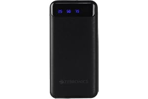 ZEBRONICS MB10000S4 Power Bank, 10000 mAh, 12W, Dual USB Output, Type C & Micro USB Input, Built in Protections, Percentage LED Display, Included USB to Type C Cable, Made in India(Black)