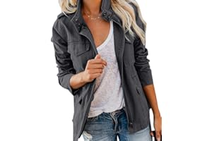 Imily Bela Women’s Transitional Jacket Stand-Up Collar More Pockets Utility Jacket Lightweight Summer Jacket Boyfriend Parka