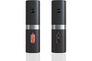 JOQINEER Macina sale e pepe elettrico con alimentazione automatica a batteria, funzionamento con una sola mano, ruvidità regolabile, ricaricabile, sale e pepe, macinapepe