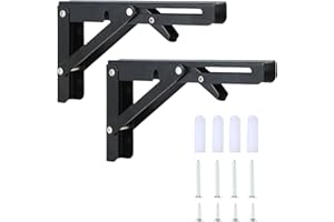 HISDRICUS 2 escuadras abatibles, soporte estanteria pared, escuadras para estanterias, Soporte plegable para estante, adecuado para el hogar, almacén, cocina, oficina, mesa, pared (negro, 20×10.8 cm)