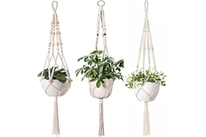 Fongmore Lot de 3 suspensions pour plantes en macramé - En coton tissé - Pour intérieur et extérieur