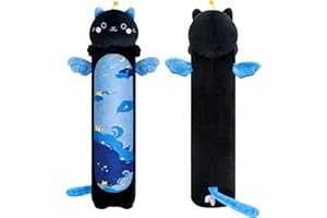 Mewaii 110CM Kuscheltier Kawaii Katzen Plüsch Kissen Stofftiere Lang Kätzchen mit Blauem Sternenmuster Plüschtier Ausgestopftes Tier Spielzeug Kuschelkissen Geschenk Plüschkissen über 3 Jahren