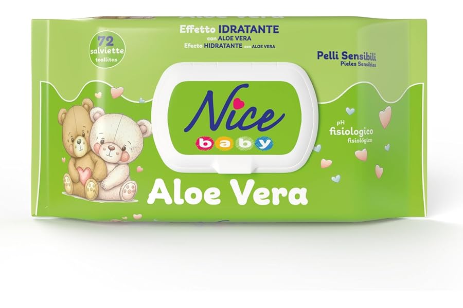 Nice Baby Aloe Vera Nappy Changing Wipes, with Aloe Vera Moisturizing Effect on Skin, Dermatologically Tested, Pack of 72 Wipes