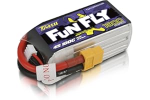 Tattu 4S Lipo Batterie 1300mAh 14,8V 100C Funfly Batterie avec connecteur XT60 pour FPV Racing Drones Vélo de Route Quadcopters