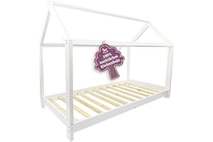 ‎PUCKDADDY Puckdaddy Finn | Hausbett 200x90 cm | Kinder-Bett aus Holz in Weiß | Bettrahmen im Hausbett-Design | Rolllattenrost | Hochwertiges Kinderzimmer & Jugendbett | für Kinder von 3-16 Jahren