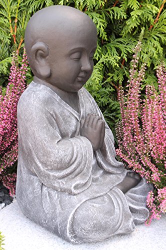 Steinfigur Buddha, Gartenfigur Steinguss Basaltgrau - 2
