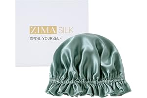 ZIMASILK 100% Mulberry Silk Bonnet for Women's Hair Care, Double Layered Silk Hair Wrap for Sleeping with Elastic Stay On Head (1Pc, Greyish Green+Ivory)