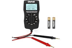 Dlyfull Universal Battery Tester with LCD Display, Small Digital Battery Voltage Resistance Checker for Ni-MH, Ni-CD, Li-ion, Alk & LiFe04 Batteries(AA AAA C D 9V 12V 18650 CR123A 2CR5 CR2032 Cells)