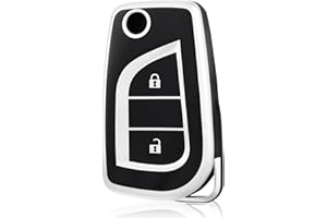 OFF WE GO Custodia Chiave Cover Chiave Guscio Chiavi per Toyota RAV4 Yaris Aygo Auris Avensis Arten Highlander Fortuner Tundra Coprichiave Macchina Copri Chiavi Telecomando Portachiavi, Argento Nero