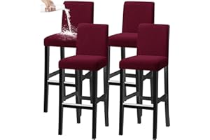 KELUINA Bar Hocker Abdeckungen, Stretch Abnehmbare Waschbare Slipcover für Kurze Dreh Dinning Stuhl Rücken Bar Hocker (Rotwein, 4er-Set)