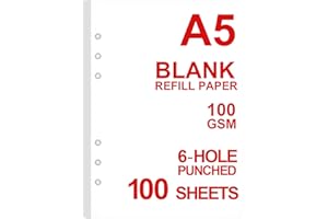 GETVOW A5 Blank Paper, Refills for Filofax Planner/Binders/Organizer, 6 Hole Punched, 100 Sheets/200 Pages Filler Paper, 100gsm, White, 5.8'' x 8.2''