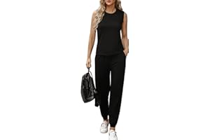 Totatuit Tuta Donna Estive Sportiva Donna Completo Due Pezzi Tuta Senza Maniche Canotta e Pantaloni Tuta Donna Completa Lunghi Casual con Tasche e Coulisse