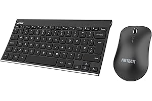 Arteck 2.4G Wireless Keyboard and Mouse Combo QWERTY UK Layout Compact Stainless Full Size Keyboard and Ergonomic Mouse for Computer/Desktop/PC/Laptop and Windows 10/8/7 Build in Rechargeable Battery