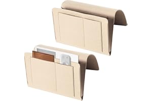 Mlysnd 2pcs Bedside Organiser Bed Pocket Bedside Hanging Bag, Bedside Felt Storage Bag for Mobile Phone, iPad, Remote Control, Books, Glasses, Magazines - Beige 32 * 21cm